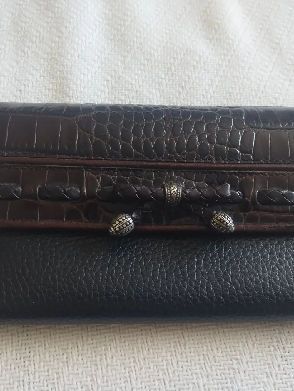 Brighton wallet brown black mock croc bow